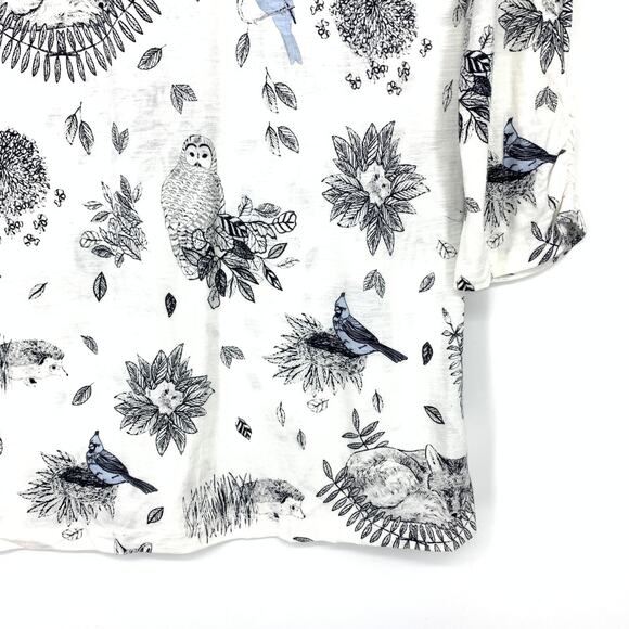 Anthropologie Postmark 3/4 Sleeve Graphic T-Shirt Womens M Woodland Creatures - Picture 4 of 7